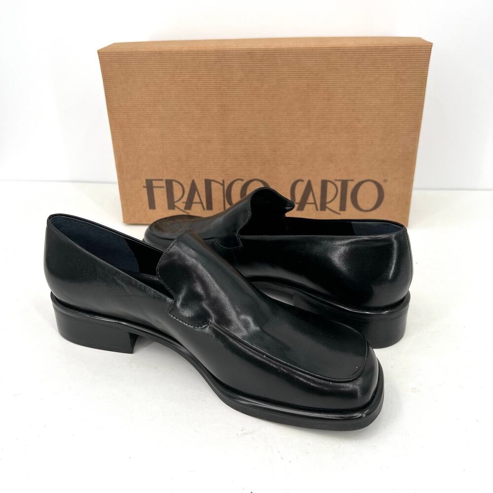 Franco Sarto Black Leather Low Heel Loafers
